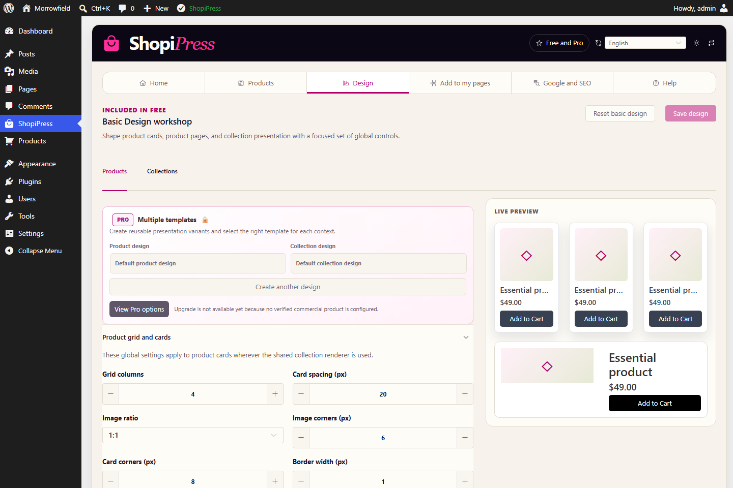 ShopiPress plugin interface: Visual design workshop.