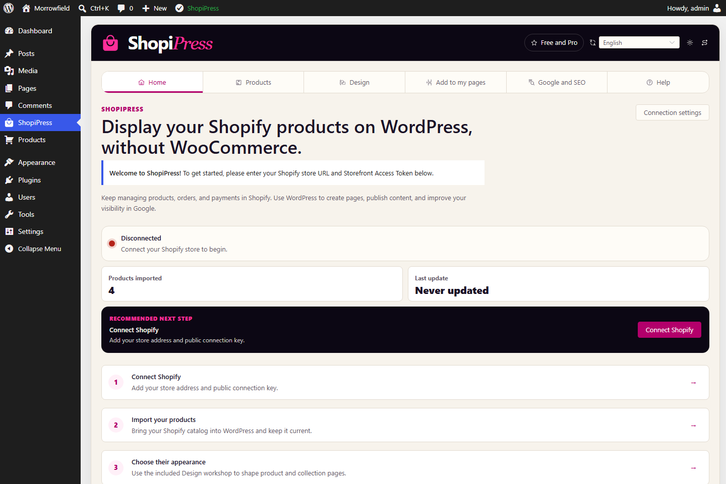 Exact ShopiPress candidate interface showing the Shopify connection workflow.