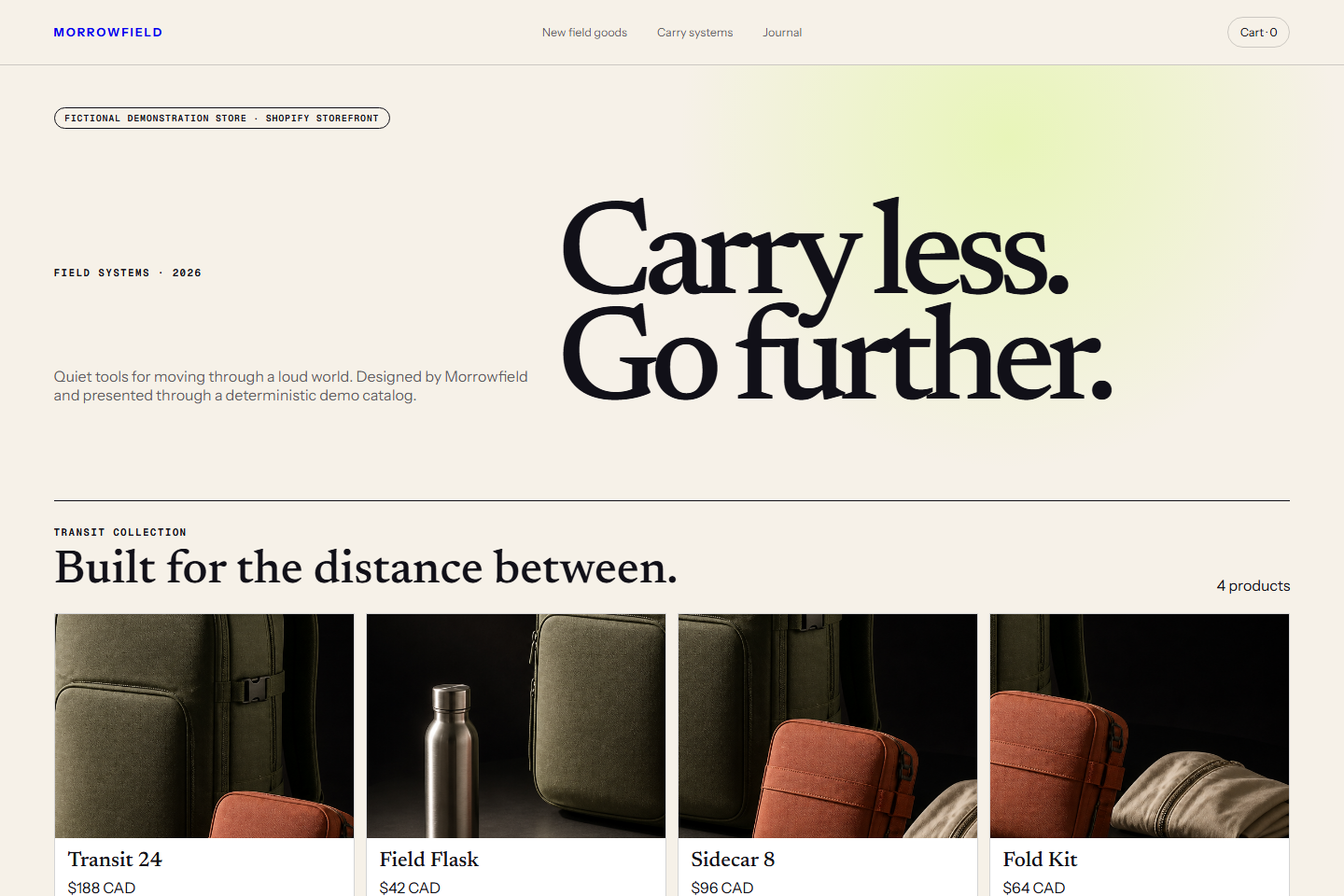 Shopify collection. Products, prices and the cart remain visible in the source store.
